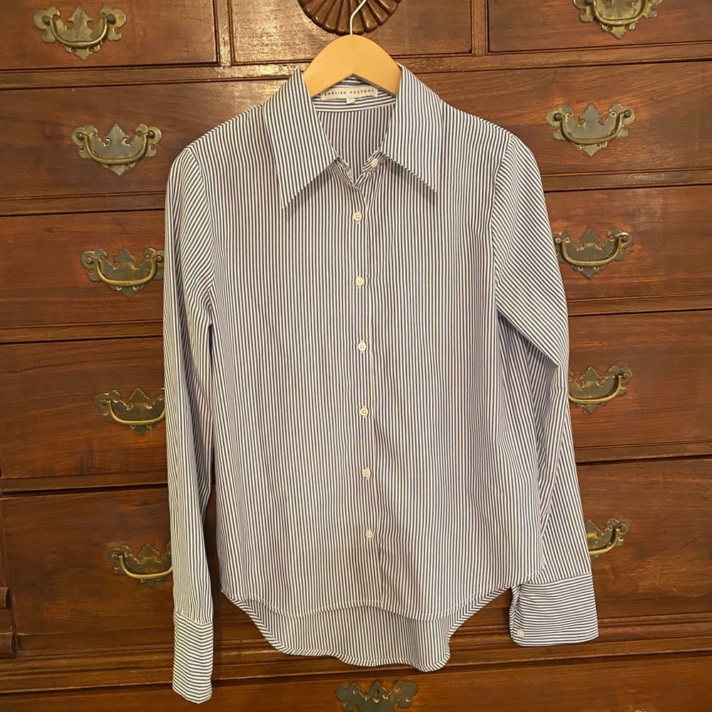 {english factory} Striped Coastal Grandmother Button Down Shirt